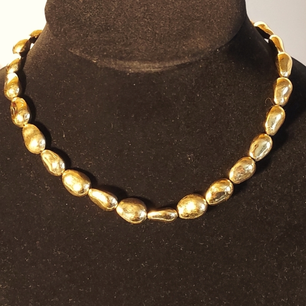VINTAGE Ralph Loren Gold tone Bean Bead Necklace